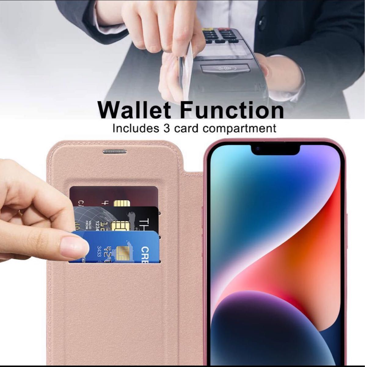 iPhone15Pro ピンク　手帳型　カード　MagSafe　マグネット韓国 磁気吸着 耐衝撃 Pro