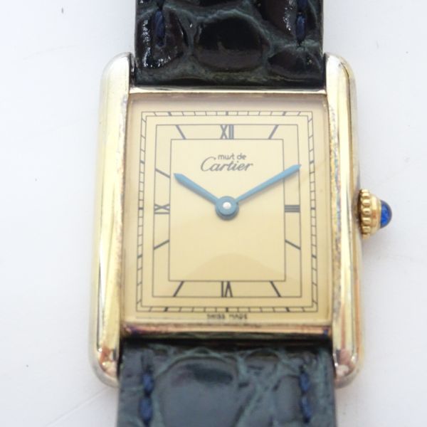 ♪tyom1121-1 224 稼働品 Cartier カルティエ QZ マストタンク SV925 アイボリー文字盤 クオーツ メンズ腕時計 電池交換済み ハイブランド