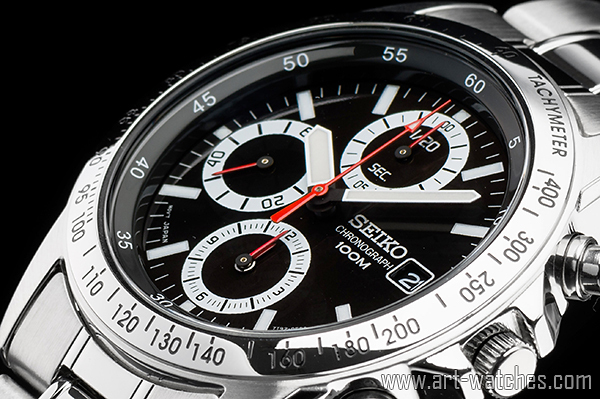 1円 セイコー 正規品 海外モデル SEIKO ブラック&ホワイト 逆輸入 1/20秒 高速 クロノグラフ 新品 腕時計_画像1