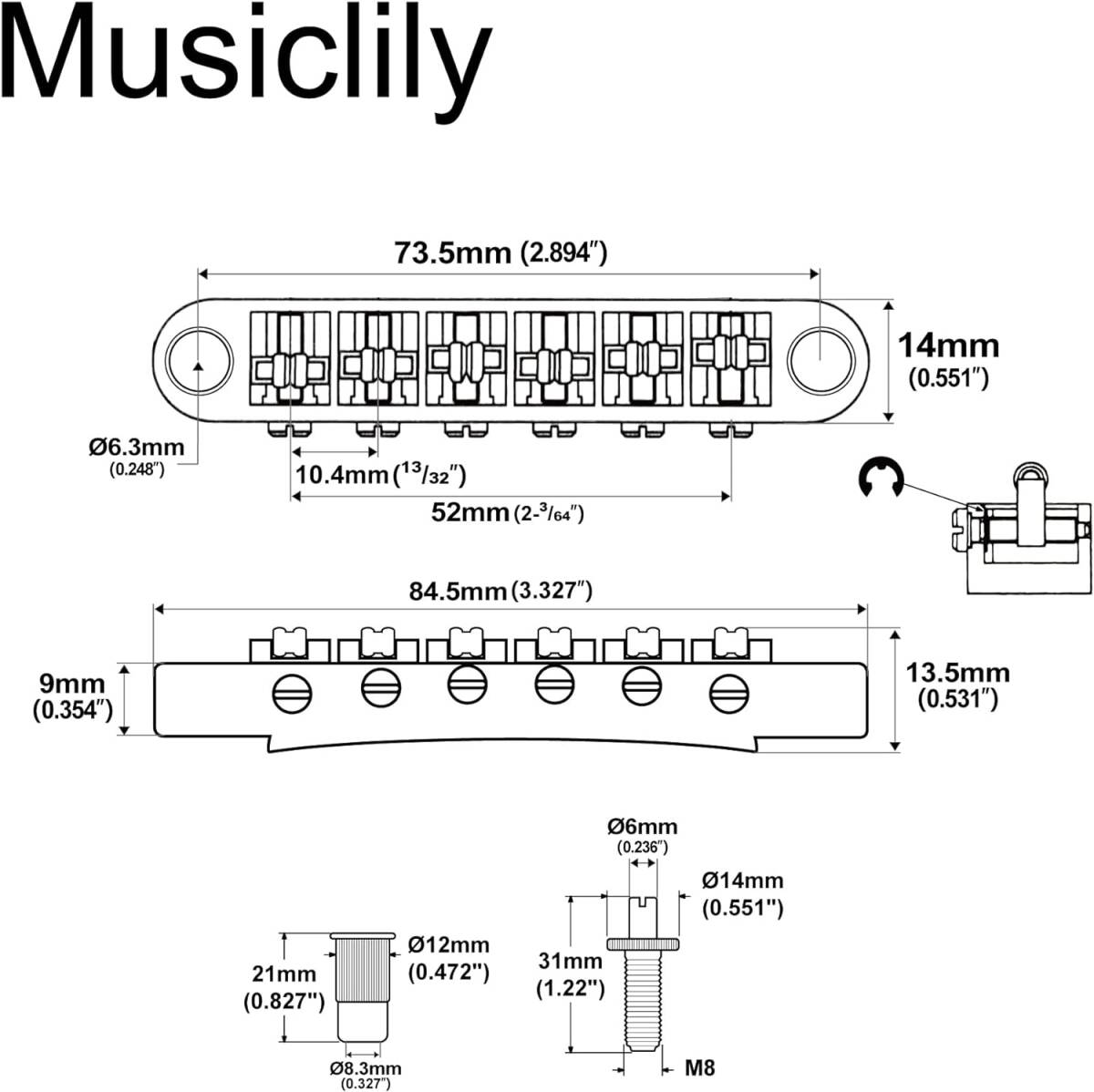 ニッケル Musiclily Pro ローラーサドルTune-O-Matic ブリッジ Les Paul LP SG エレキギター_画像2
