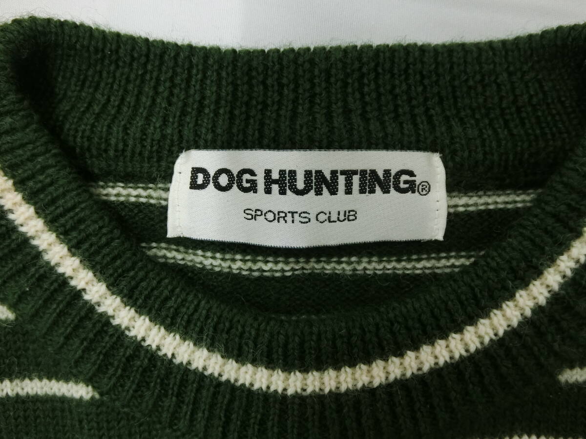 DOGHUNTING ドッグハンティング SPORTS CLUB メンズ Lサイズ 柄 ニット セーター 緑 ボーダー 犬マーク 毛100％ Y-104_画像8