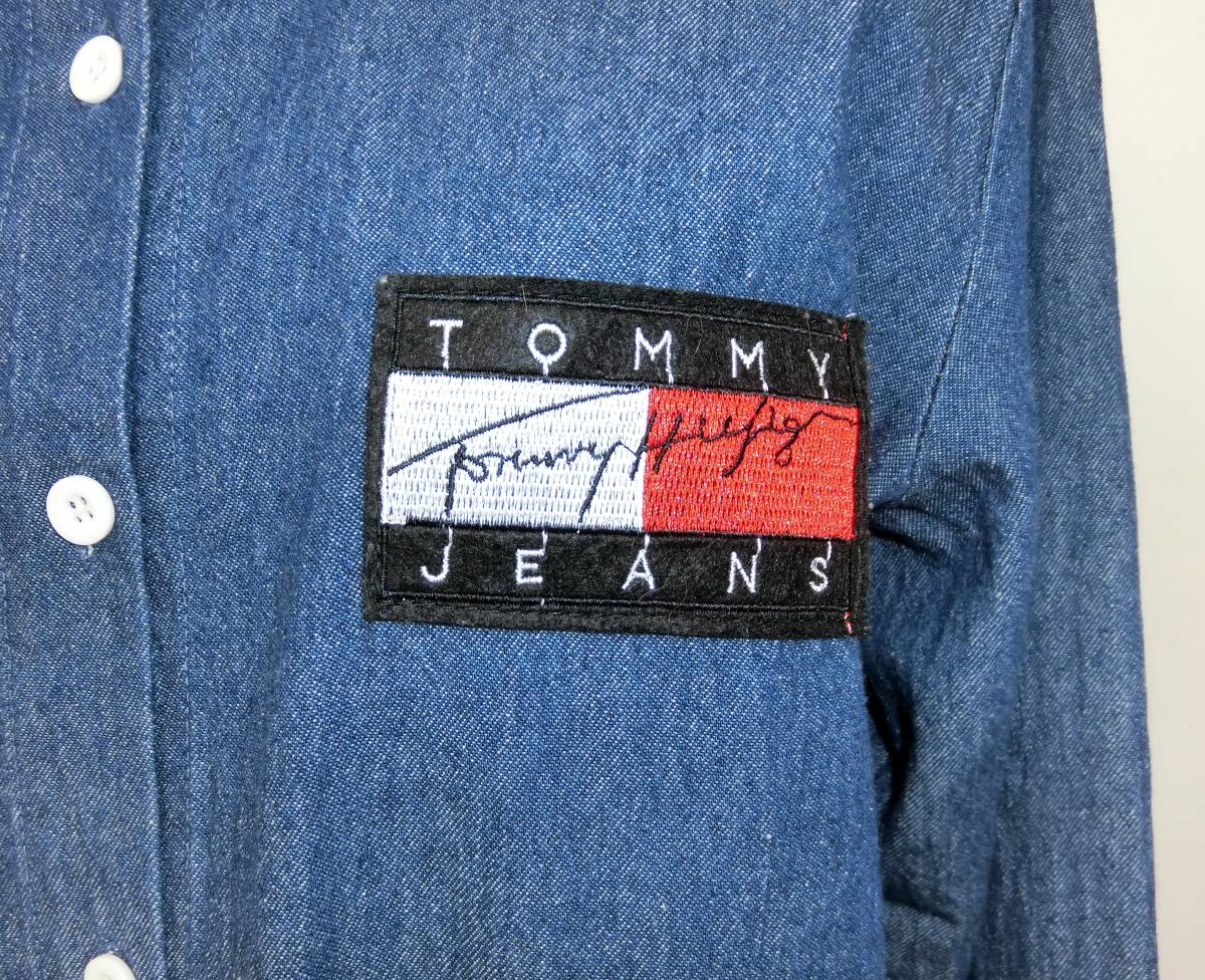 Tommy Hilfiger トミーヒルフィガー TOMMY JEANS デニムシャツ レディース 長袖 ロング丈 ワンピ Sサイズ ひざ丈 ロゴ Y-93_画像5