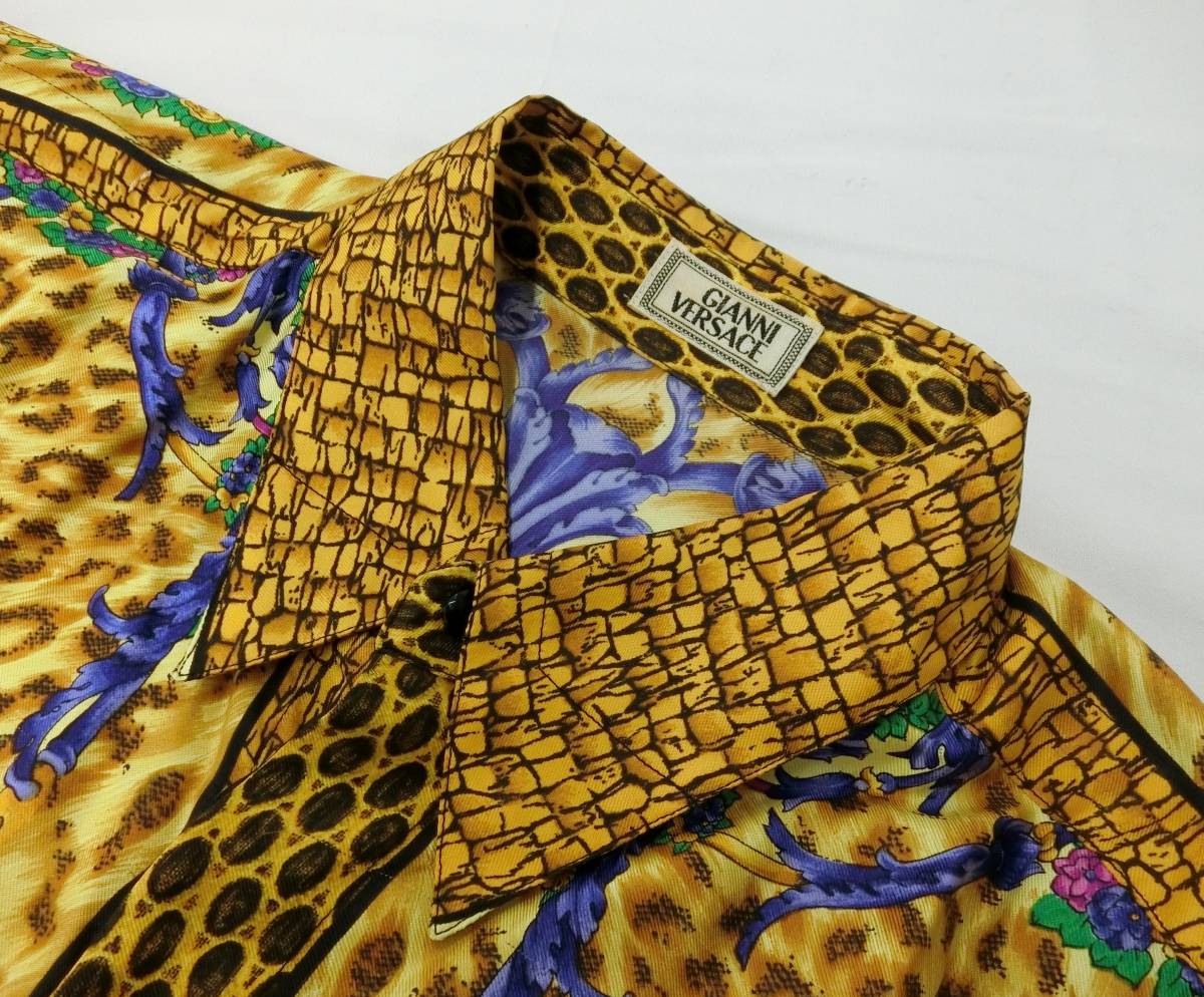 GIANNI VERSACE ジャンニベルサーチ 柄シャツ ヒョウ柄シャツ 長袖シャツ レトロ 派手 スカーフ Y-34_画像4