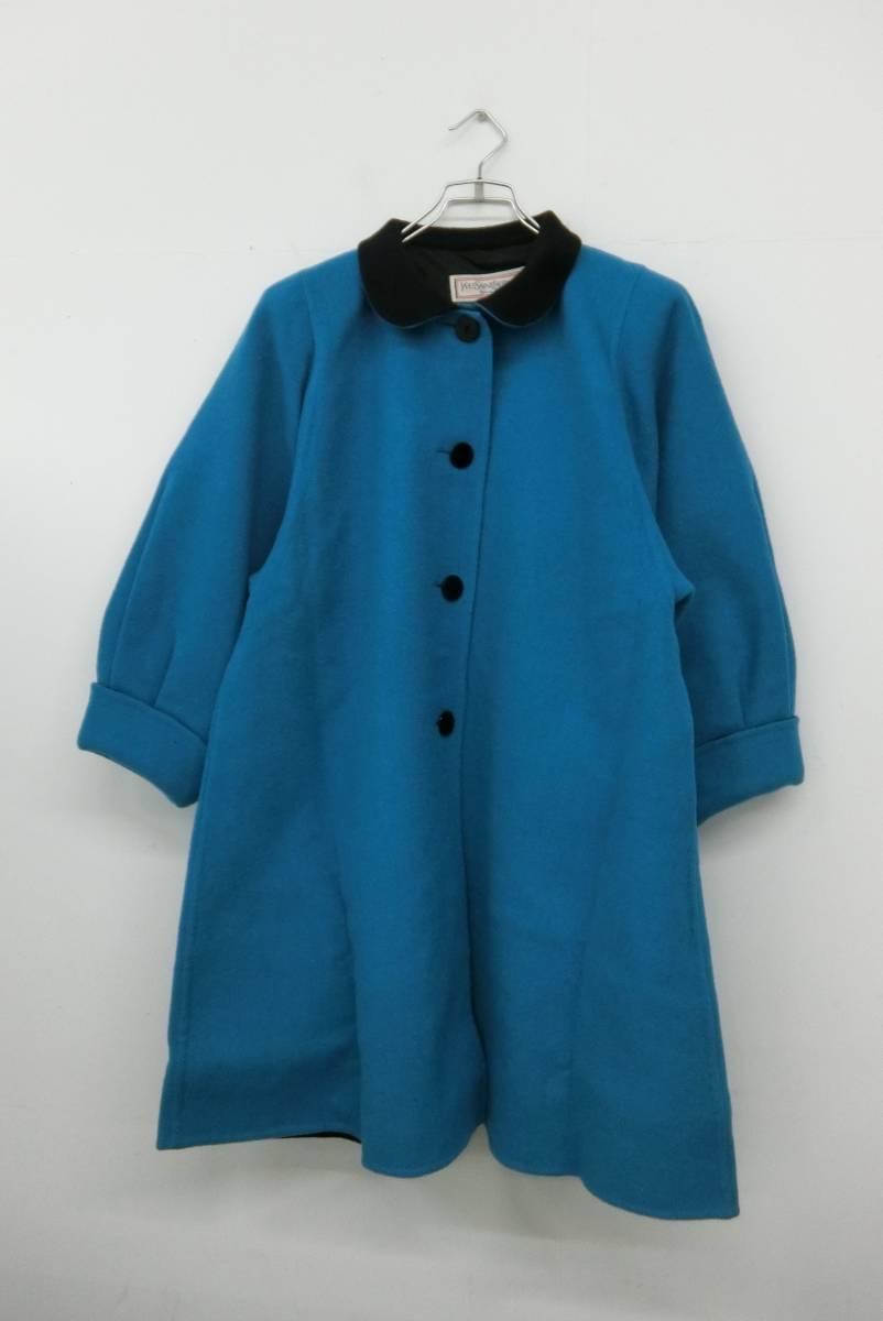 YVESAINT LAURENT イブ・サンローラン コート ロングコート 丸襟 水色 Mサイズ イブサン Y-21_画像2