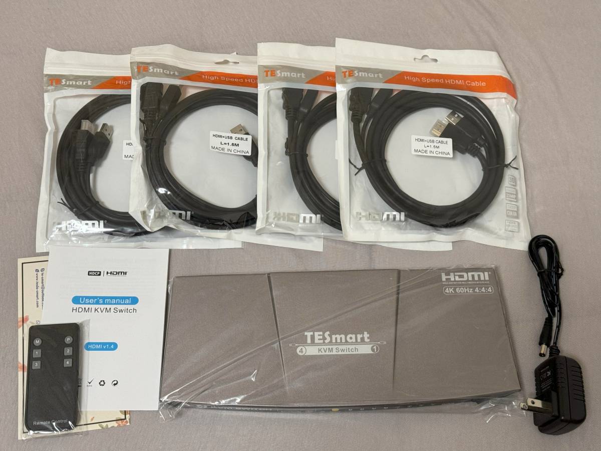 TESmart KVM switch 4 input 1 output HDMI 4K@60Hz HDCP2.2 HDR10 correspondence HKS0401A30Gray