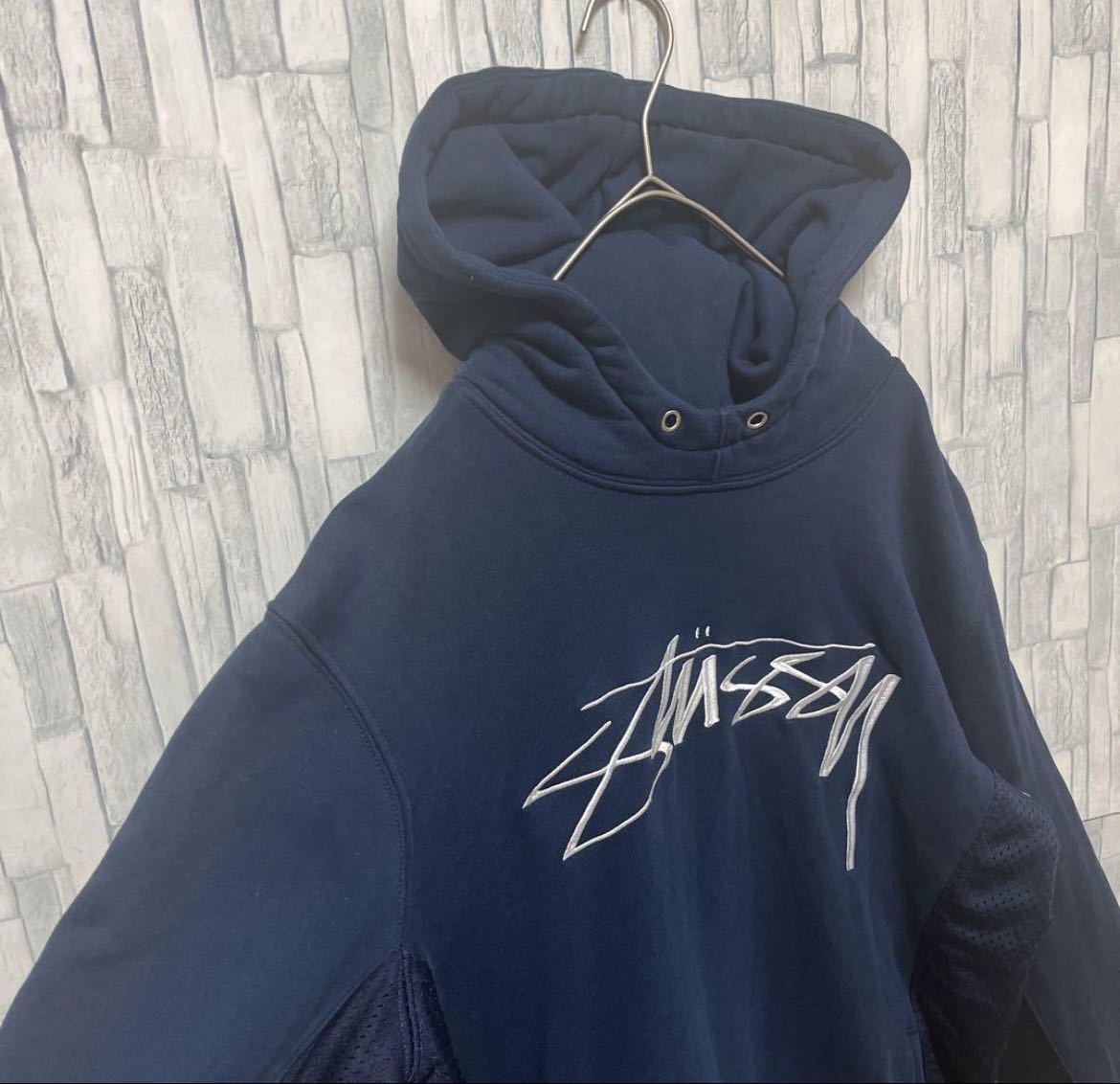 stussy Stussy длинный рукав Parker тренировочный тянуть over te Caro go вышивка Logo центральный Logo размер M темно-синий f-ti обратная сторона ворсистый сетка 