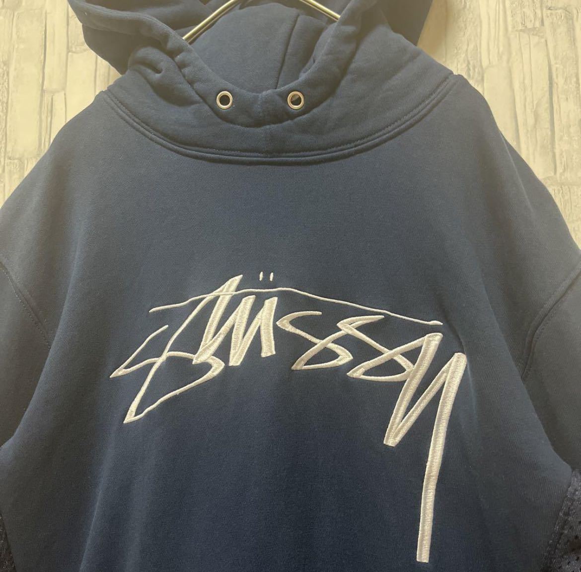 stussy Stussy длинный рукав Parker тренировочный тянуть over te Caro go вышивка Logo центральный Logo размер M темно-синий f-ti обратная сторона ворсистый сетка 