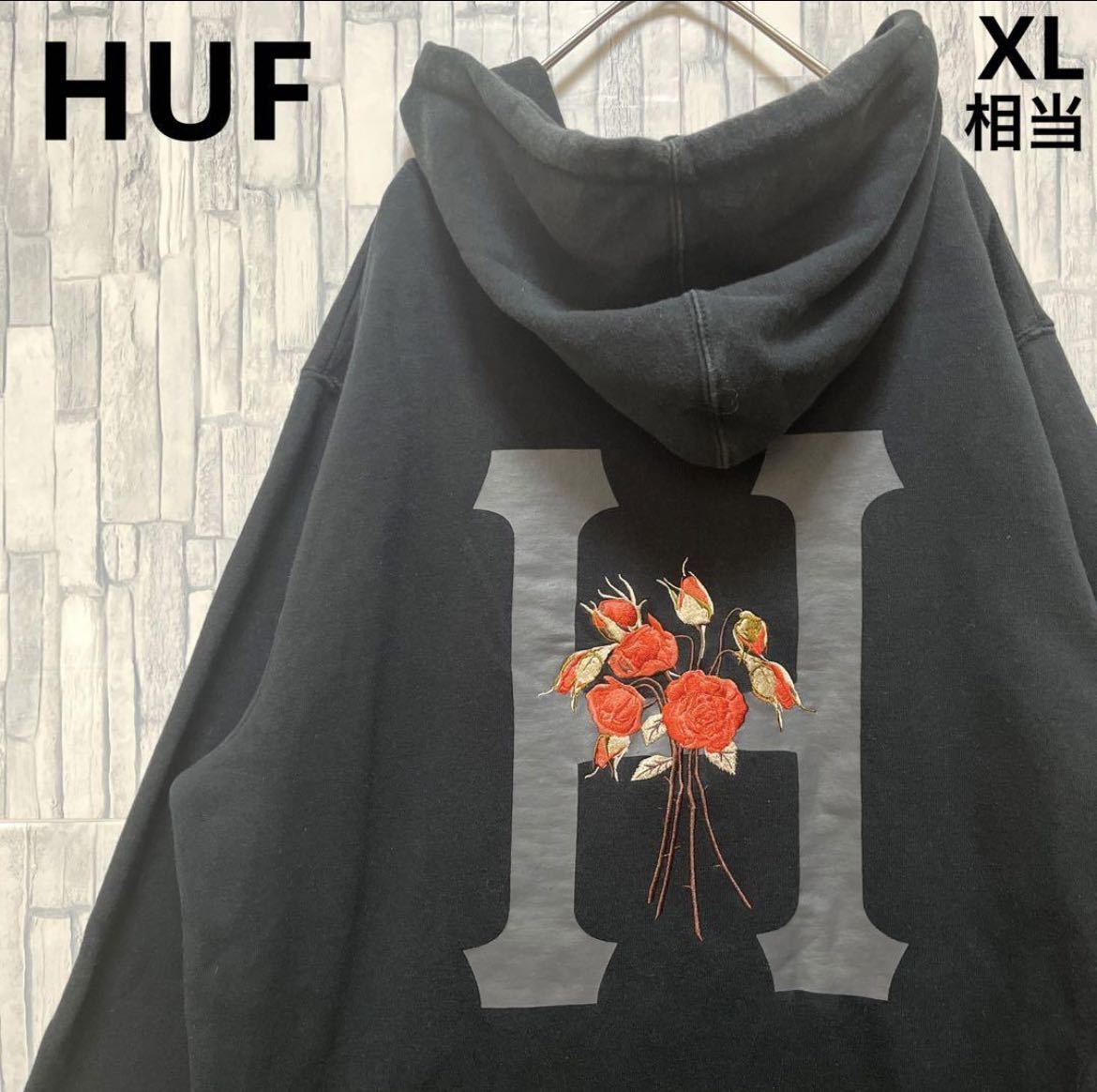 HUF ハフ パーカー スウェット サイズL デカロゴ ビッグロゴ 刺繍ロゴ