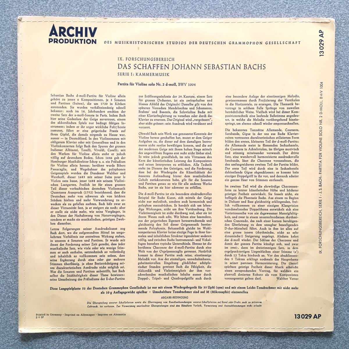 独ARCHIV 5/57 FLAT盤 シュナイダーハン 唯一のJ.S.Bach 無伴奏No.2 シャコンヌ! 凄まじい迫力の超名演 他にレコードなし ノイズ皆無_画像2