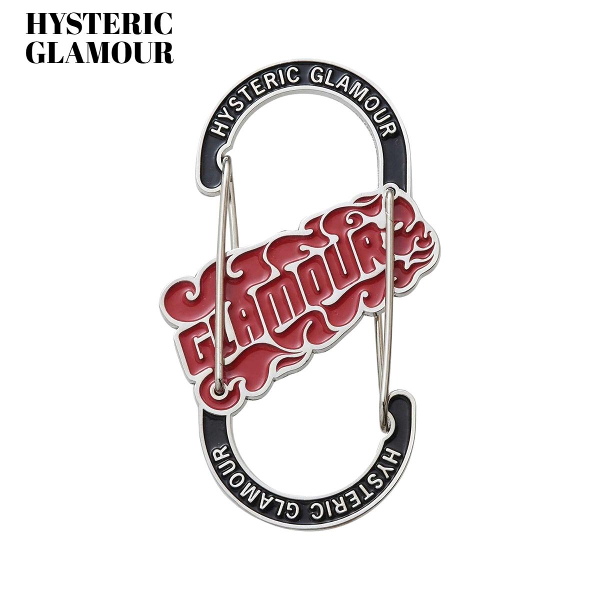 新品【HYSTERIC GLAMOUR FLAME LOGO CARABINER KEYCHAIN BLACK 02231QG02996 ヒステリックグラマー フレームロゴ カラビナ キーチェーン】_画像1