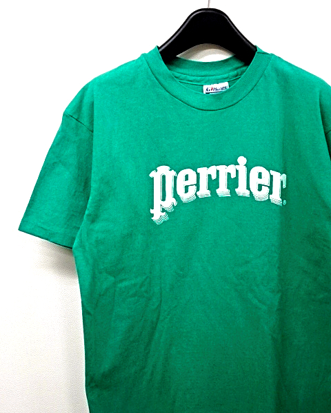 L【Perrier Tee Green ペリエ ロゴ プリント Tシャツ Hanes BEEFY-T MADE IN U.S.A. 80s USA製 80年代 オールド 企業物 ヴィンテージ】_画像1