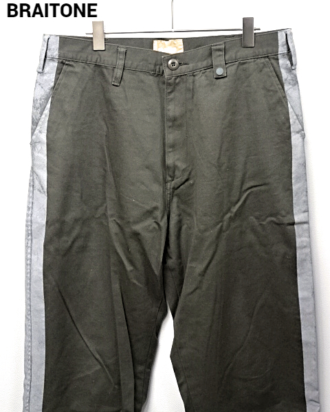 L【BRAITONE SIDE LINE PANTS Khaki Gray ブライトン パンツ サイドラインパンツ ペイントライン カーキ グレー オールド 古着】_画像1