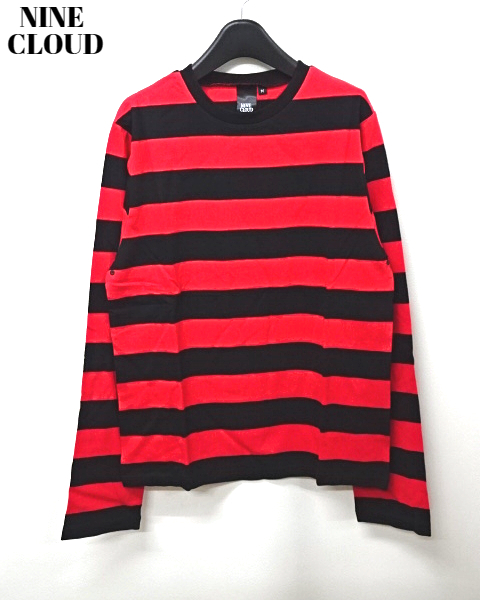 M 新品【NINE CLOUD Red/Black Border L/S Tee ナインクラウド ボーダーカットソー ボーダーロンTシャツ 赤黒ボーダー バンド ロック】_画像2