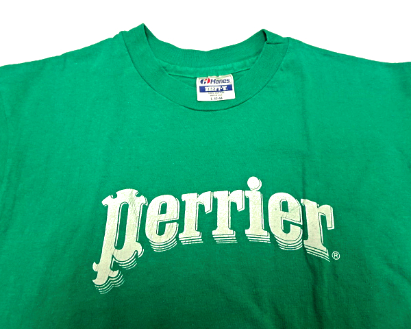 L【Perrier Tee Green ペリエ ロゴ プリント Tシャツ Hanes BEEFY-T MADE IN U.S.A. 80s USA製 80年代 オールド 企業物 ヴィンテージ】_画像4