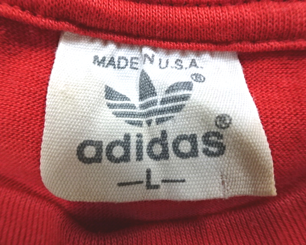 L【adidas Tee '88ss Dept. MADE IN U.S.A. アディダス Tシャツ 80s 80年代 当時物 ヴィンテージ ビンテージ オールド レア 古着 レッド】_シミ、汚れあり