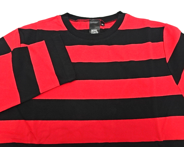 M 新品【NINE CLOUD Red/Black Border L/S Tee ナインクラウド ボーダーカットソー ボーダーロンTシャツ 赤黒ボーダー バンド ロック】_画像4