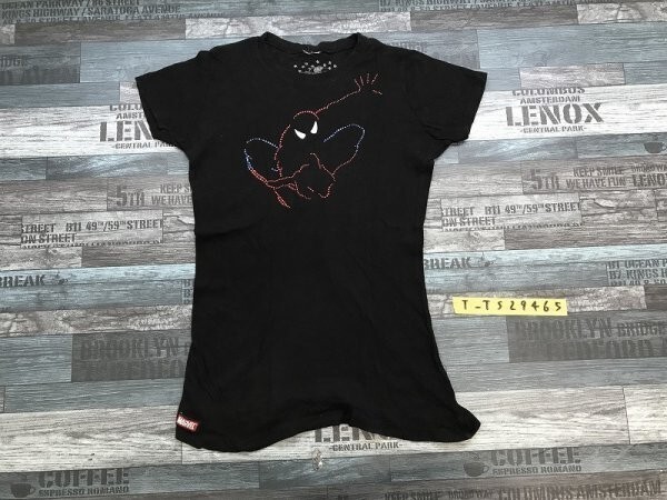 US ユニバーサルスタジオ レディース スパイダーマン ライトストーンプリント 半袖Tシャツ M 黒_画像1