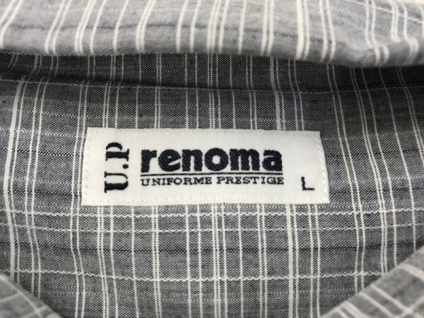 U.P renoma レノマ メンズ チェック 半袖シャツ 胸ポケット L ネイビー クリーニング済み_画像2