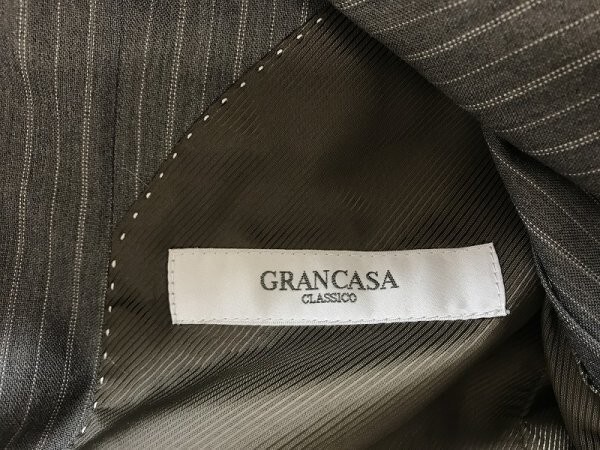 GRANCASA メンズ ウール混 ストライプ 背抜き 春夏 サイドベンツ ジャケット Y6 グレー クリーニング済み_画像2