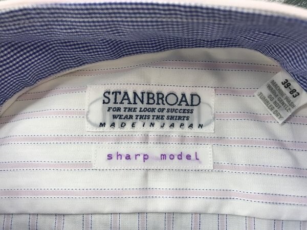 STANBROAD メンズ ストライプ ボタンダウン 長袖シャツ 39-83 白ピンク青の画像2