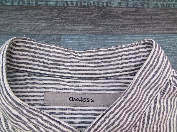 OASSIS メンズ スリム ストライプ バンドカラー 胸ポケット 長袖シャツ 小さいサイズ XS グレー白_画像2