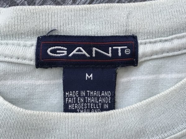 GANT メンズ ロゴ刺繍 マルチボーダー 半袖Tシャツ M 薄緑_画像2