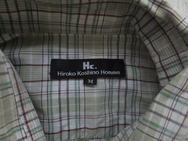 HIROKO KOSHINO HOMME ヒロココシノ メンズ チェック 胸ポケット 長袖シャツ M 黄緑茶_画像2