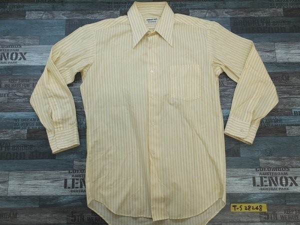 CHOYA メンズ ストライプ 胸ポケット 長袖シャツ 黄色白_画像1
