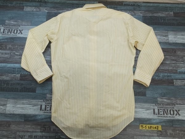 CHOYA メンズ ストライプ 胸ポケット 長袖シャツ 黄色白_画像3
