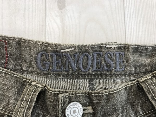 GENOESE メンズ ダメージ加工 カラーデニムジーンズハーフパンツ L カーキ_画像2