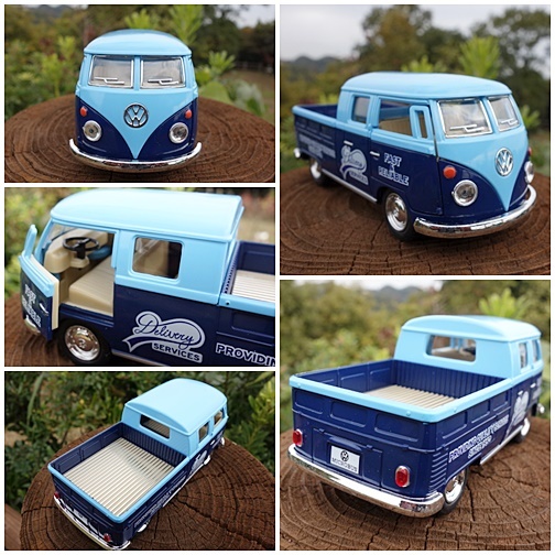 【送料350円】ワーゲンバス ミニカー タイプⅡ ピックアップ ＢＬ/ＧＲ １９６３年式 1/34 フォルクスワーゲン ＶＯＬＫＳＷＡＧＥＮ_1台で雰囲気がかわります。