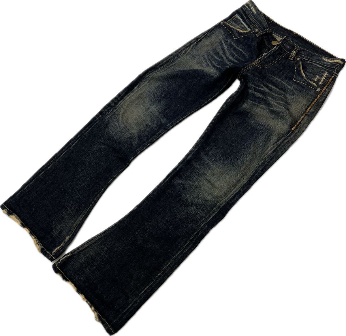 Levi's ☆ LV707 ダメージ加工 風合い◎ ブーツカット ジーンズ デザイン デニムパンツ レディース W27 古着 日本製 リーバイス■Ja7148