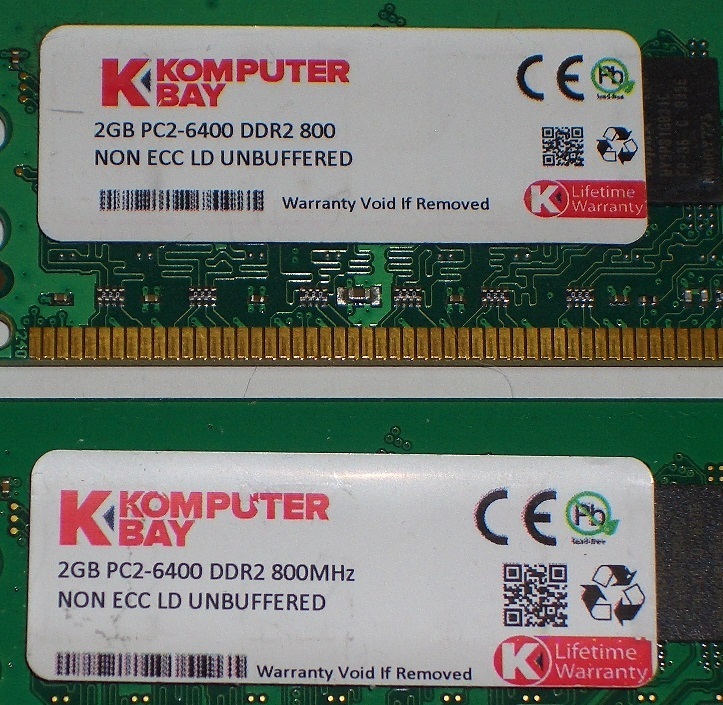 ◆KOMPUTERBAY製 PC2-6400 (DDR2-800) 4GB（2GB×2枚）完動品 即決！★送料120円！_画像2