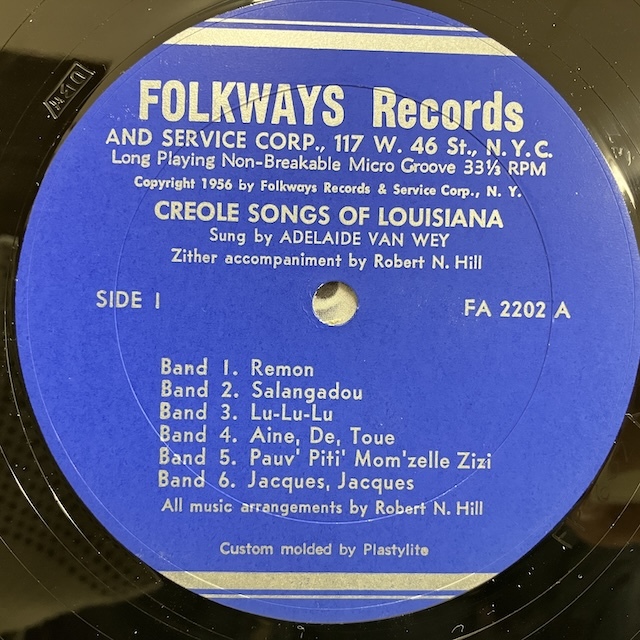 ★即決 BLUES Adelaide Van Wey / Street Cries And Creole Songs Of New Orleans FA 2202 ur1795 米盤60年代の再発盤、10インチ_画像4
