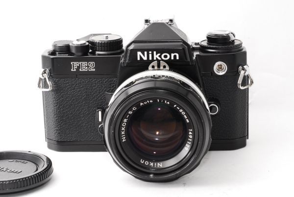 ★良品★ ニコン NIKON FE2 ボディ ブラック + レンズ NIKKOR-S.C Auto 50mm F1.4 Ai改 + MF-16 ★シャッター全速 露出計 完動★ #G1833-35_画像1