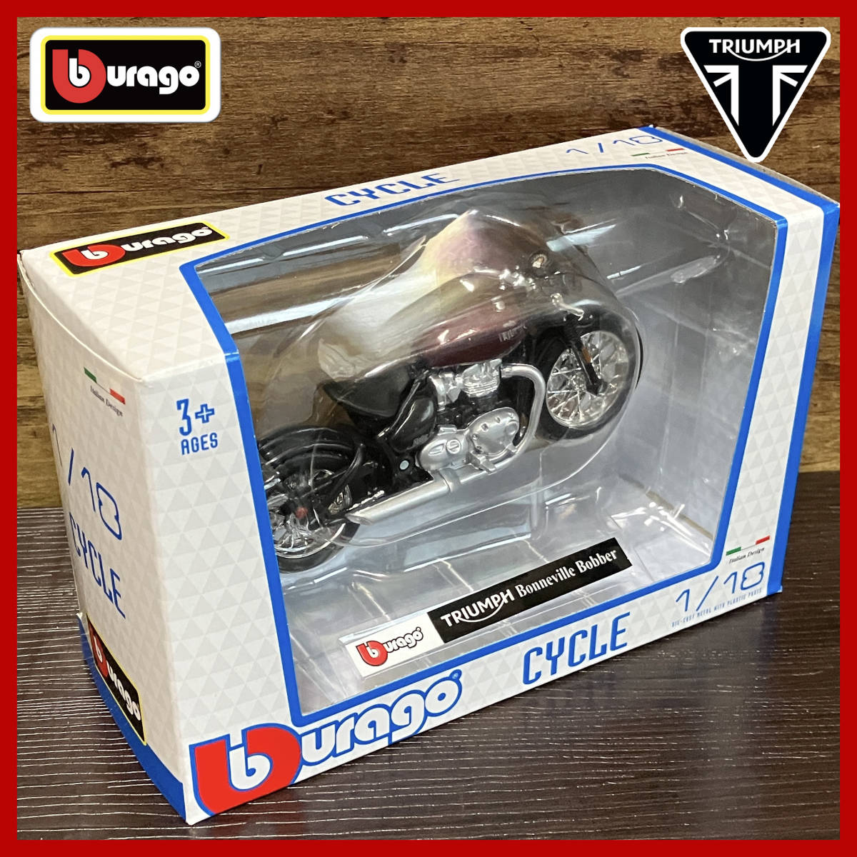 【新品未使用】Bburago ブラーゴ 1:18『TRIUMPH トライアンフ Bonneville ボンネビル ボバー』ダイキャスト ミニカー／バイク オートバイの画像10