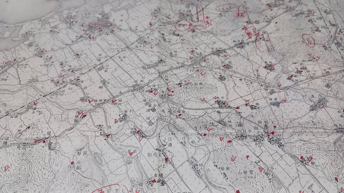 八幡　滋賀県　古地図 　地形図　地図　資料　46×57cm　書き込み多し表裏　明治25年測図　大正14年印刷　発行　B2303_画像7