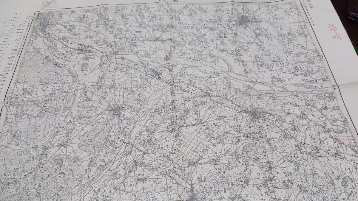高崎　群馬県　古地図　 地形図　地図　資料　46×57cm　　明治40年測量　　昭和27年印刷　発行　書き込み　B2402_画像2
