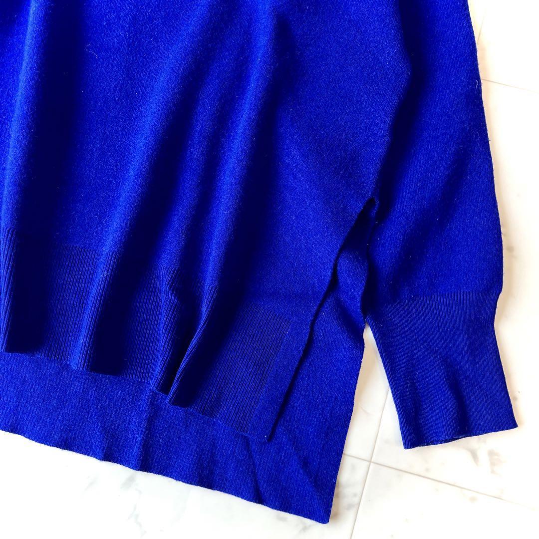 美品 LAUTREAMONT ロートレアモン 洗える 近年モデル ゆったり ニット プルオーバー セーター カットソー Vネック 青 ブルー ウール_画像5