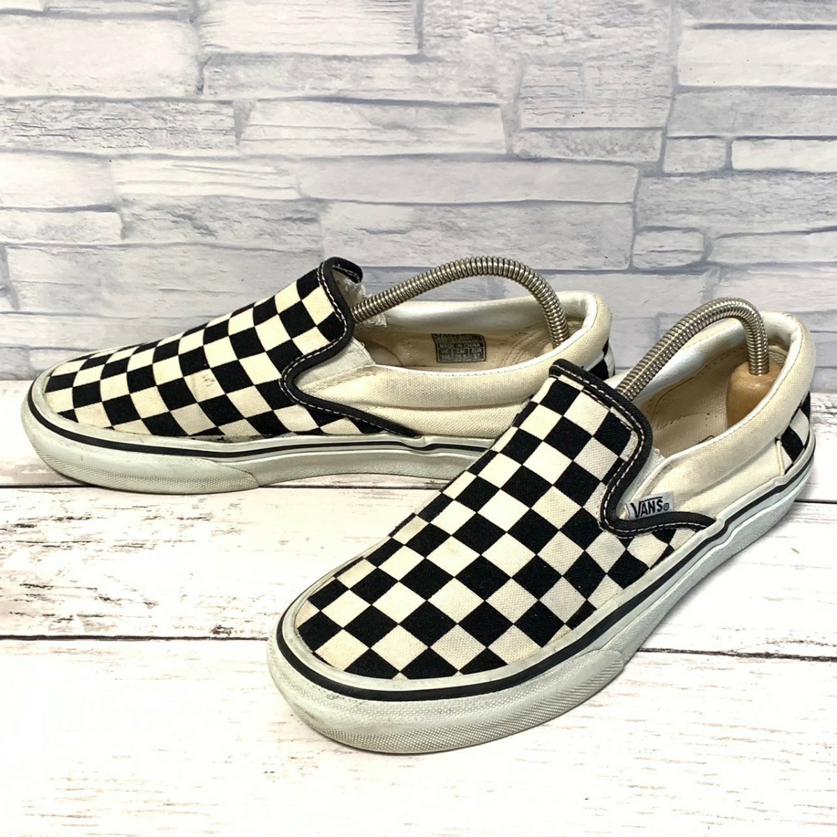 R5455bE VANS バンズ スリッポン スニーカー ブラック×ホワイト レディース 23.5cm ブロックチェック SLIP ON ヴァンズ スケーター V98CLAの画像1