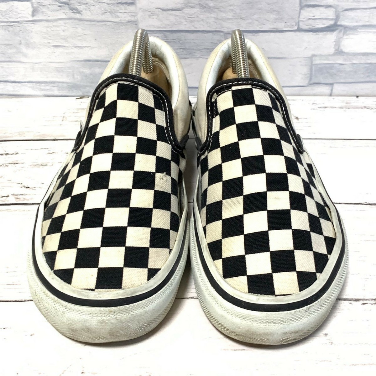 R5455bE VANS バンズ スリッポン スニーカー ブラック×ホワイト レディース 23.5cm ブロックチェック SLIP ON ヴァンズ スケーター V98CLAの画像4