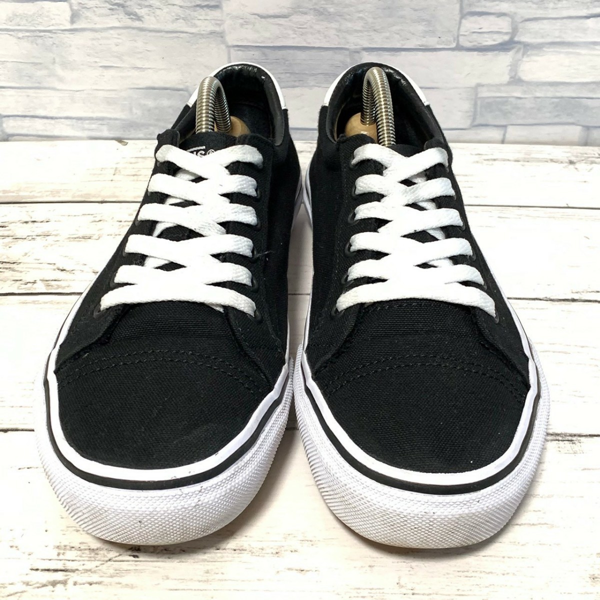 R5488bE VANS バンズ スニーカー ブラック×ホワイト レディース 24.5cm COURT ICON コートアイコン ヴァンズ スケートデッキロゴ 刺繍_画像4