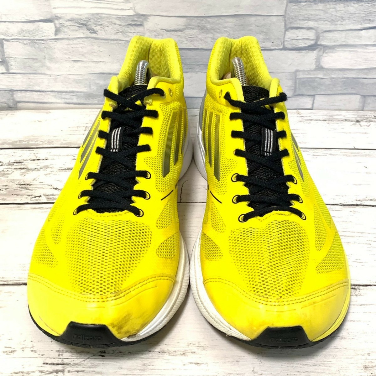 R5573bE adidas アディダス スニーカー イエロー×グレー メンズ 27.5cm adizero Feather 2 ランニングシューズ 軽量 メッシュ_画像4