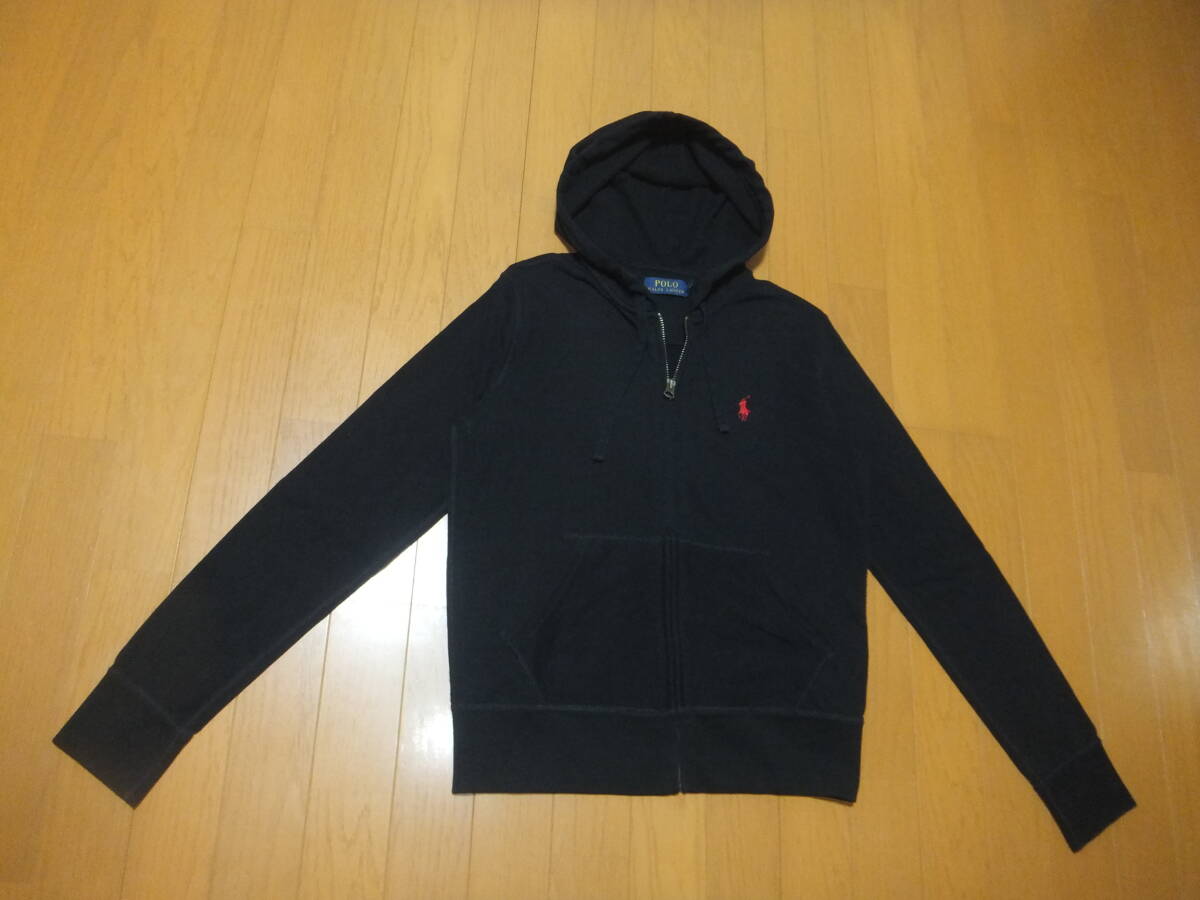 国内正規品 RALPH LAUREN ラルフローレン 春物薄手フルジップスウェットパーカー 黒 レディース Mサイズ 現行タグ_画像2