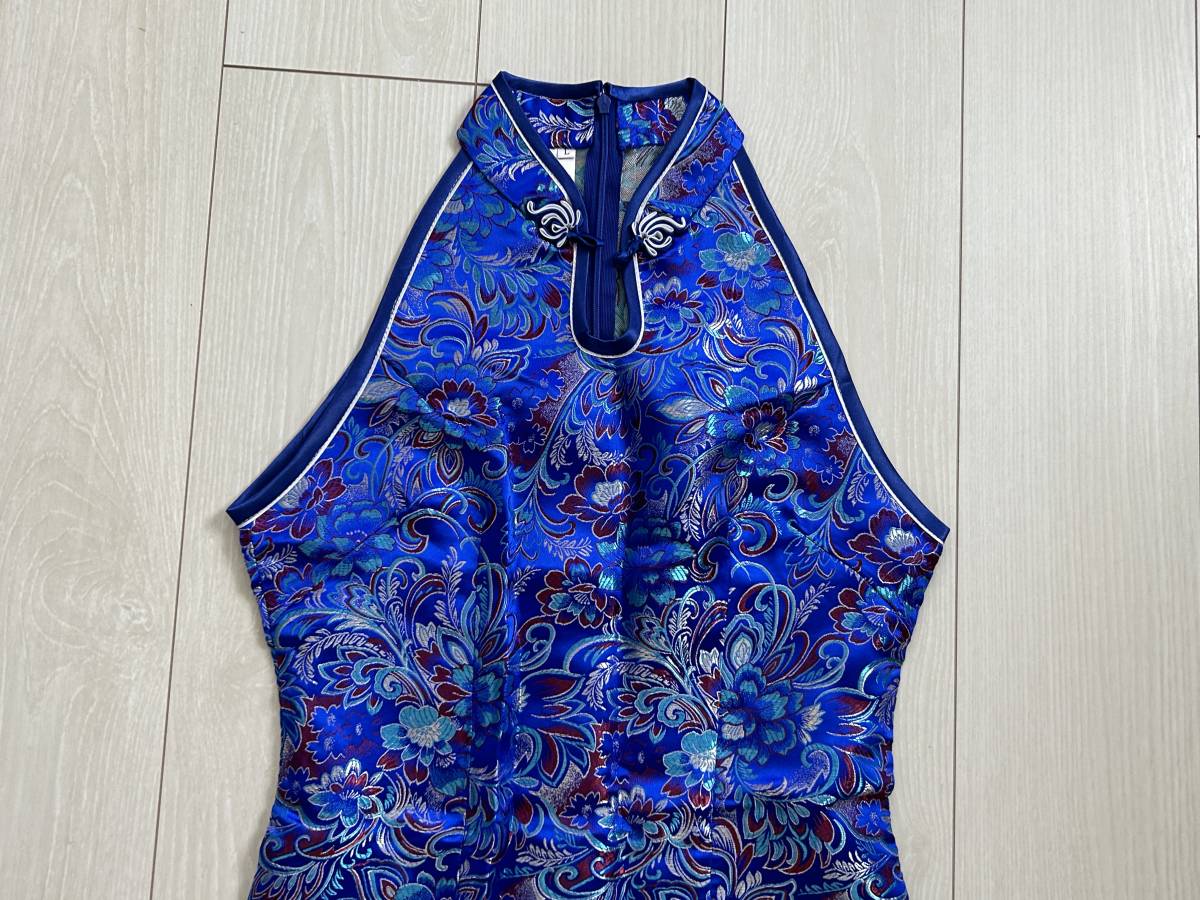 * China dress LAOGUDAI blue series L size satin cloth sleeveless *