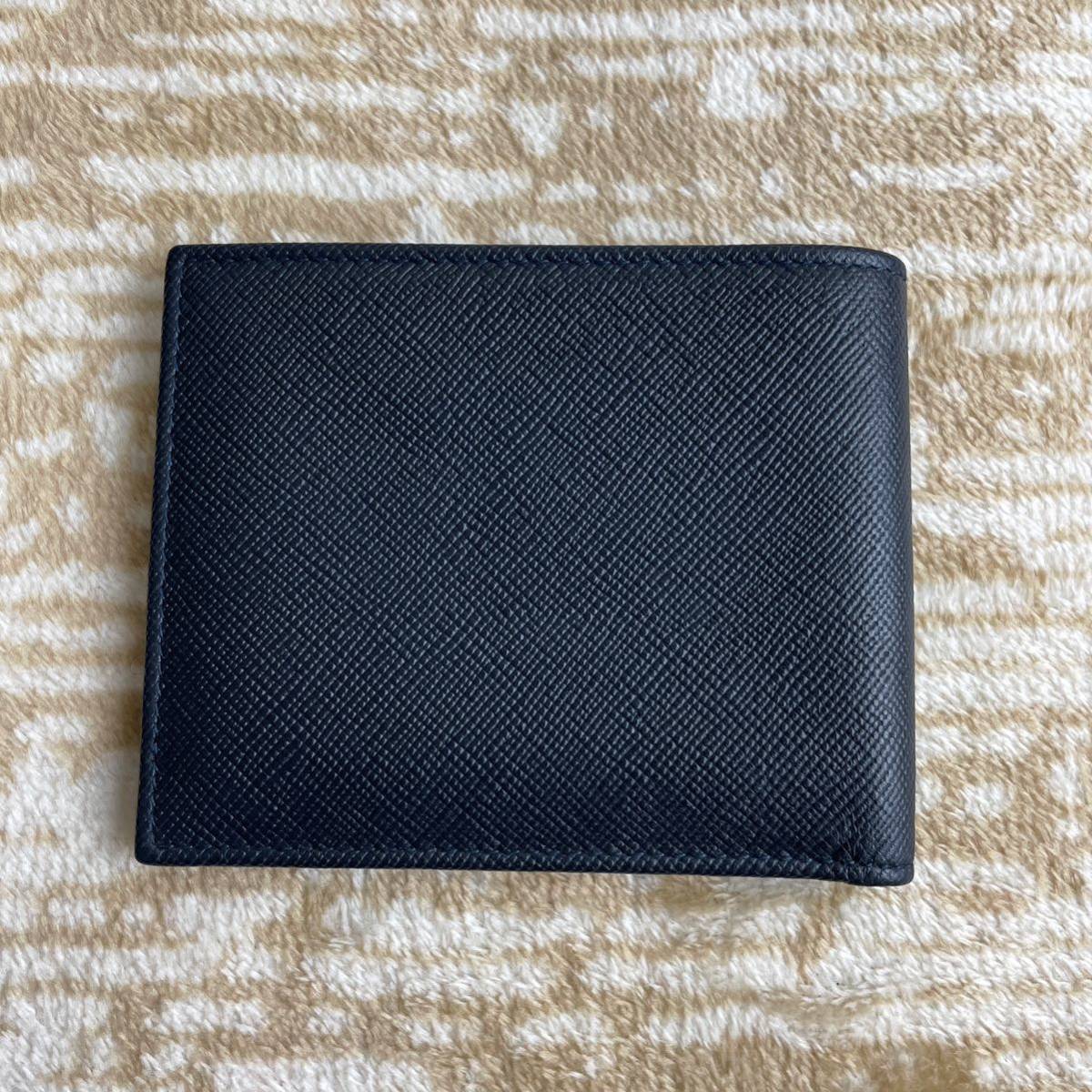 極美品◇GIORGIO ARMANI ジョルジオアルマーニ◇ヴィッテロサフィアーノ レザー二つ折り財布/札入れ ダークネイビー 濃紺 メンズ 紳士_画像2