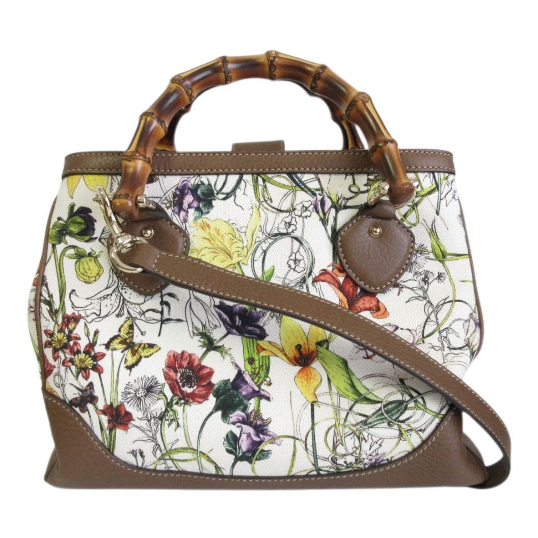  beautiful goods GUCCI Gucci Diana flora bamboo leather × canvas 2way handbag shoulder bag 308360 multicolor *
