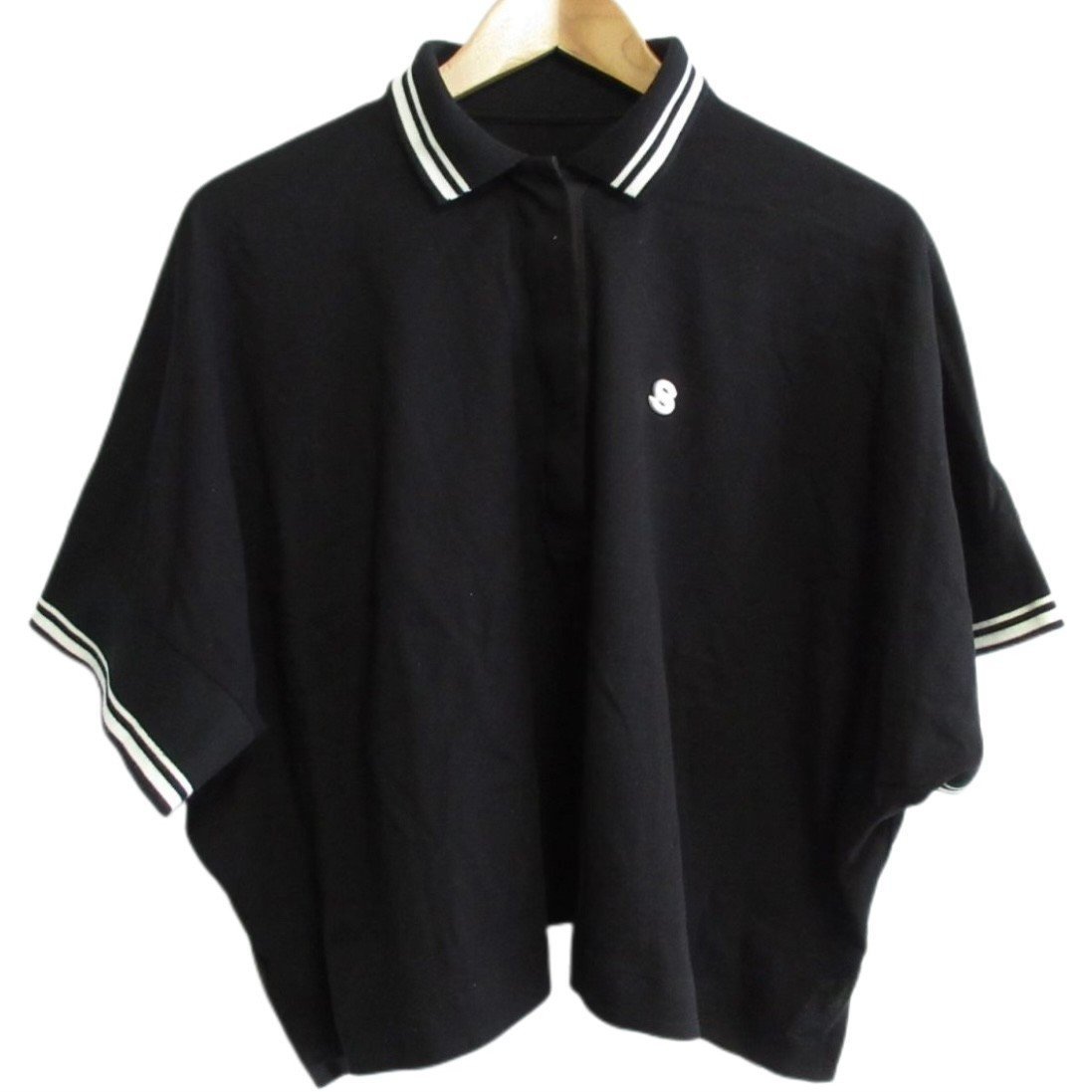 美品 22SS sacai サカイ S Pique Polo Shirt 半袖 シアー ロゴ刺繍 ポロシャツ カットソー ワイドシルエット 2 ブラック ◆