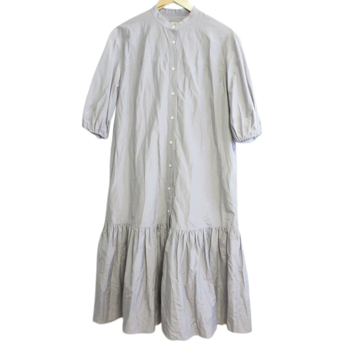  beautiful goods 22SS IENA Iena silk Blend . minute sleeve band color hem switch maxi height tia-do shirt One-piece dress 38 gray *