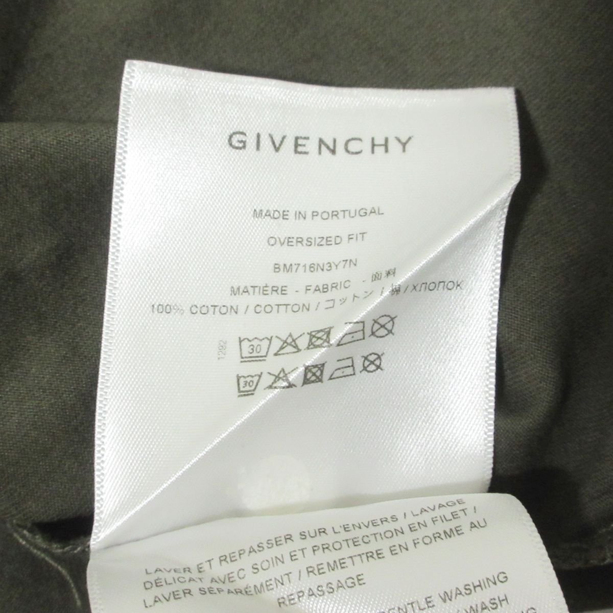 美品 GIVENCHY ジバンシィ ロゴプリント 半袖 Tシャツ カットソー オーバーサイズ XXS カーキ 014_画像6